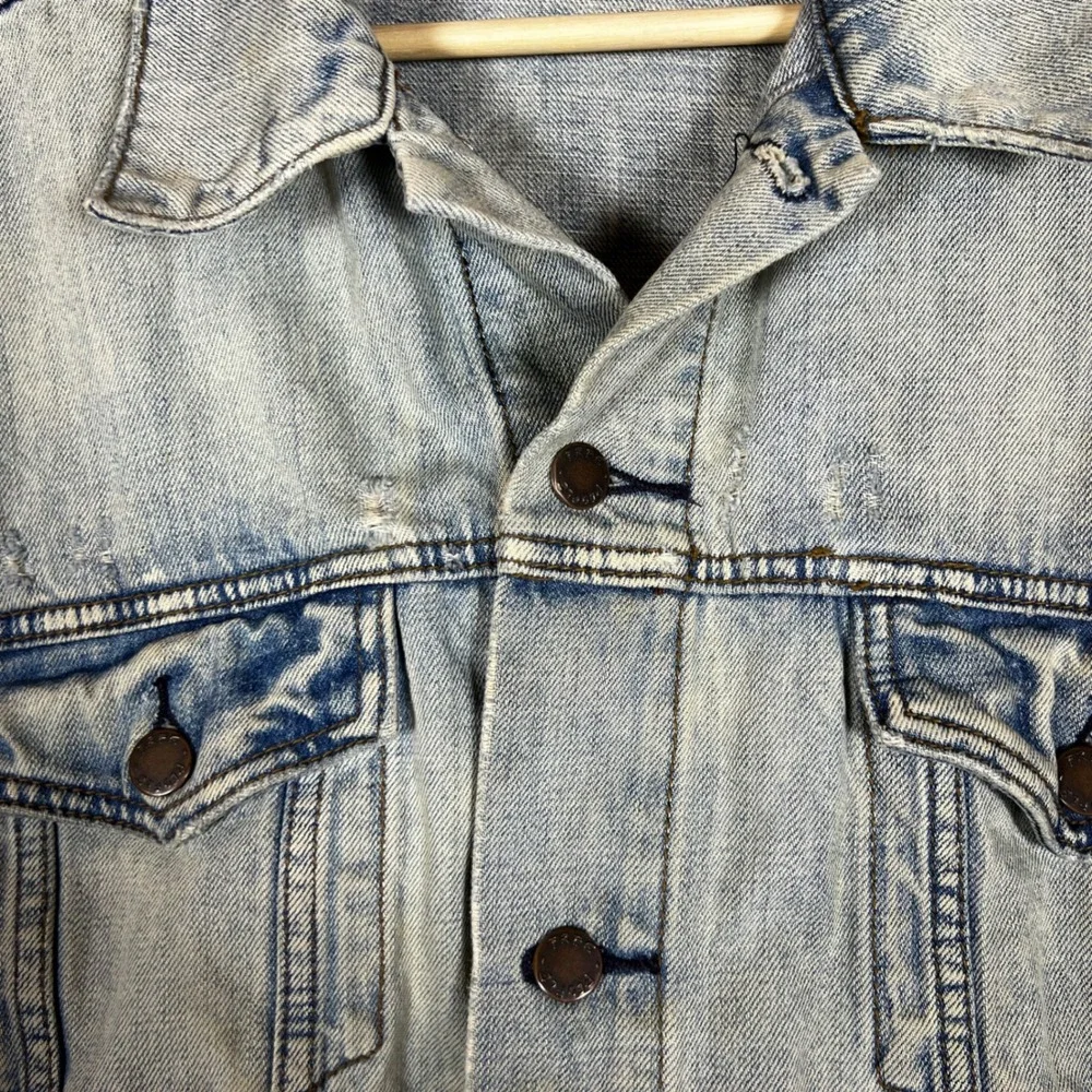 Free People Denim‎ Jacket Womens XS/S Good Distressed Acid Wash Trucker